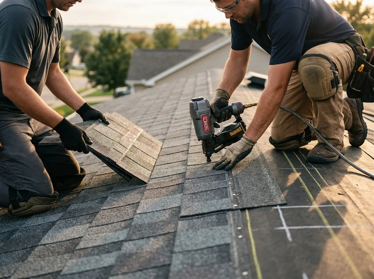 Professional roofer working on a residential roof in Catskill